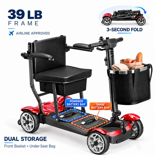 39lb foldable wheel mobility - 39lb, 4-wheel